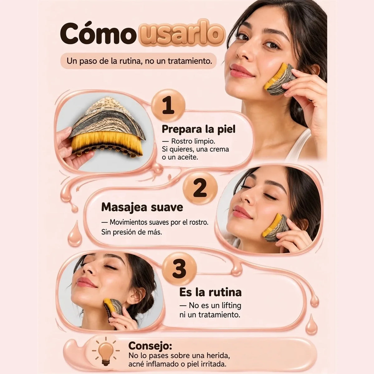 Cómo usar el cepillo de contorno sobre piel limpia.