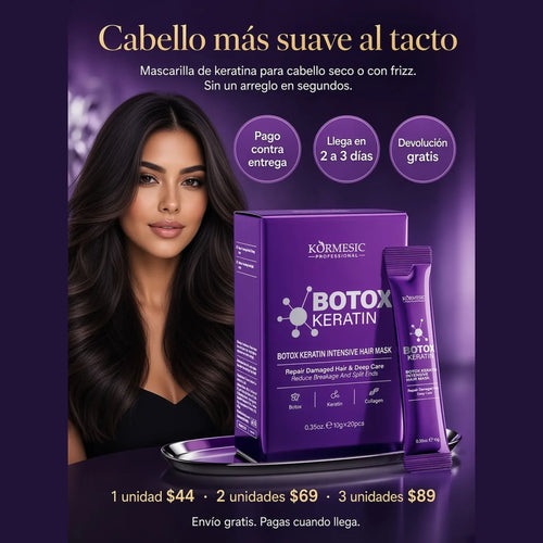 Mascarilla de keratina. Caja y sobre reales.